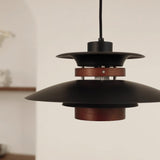 Modern Modulo Layered Metal and Dark Oak Wood Pendant Light for Dining Areas