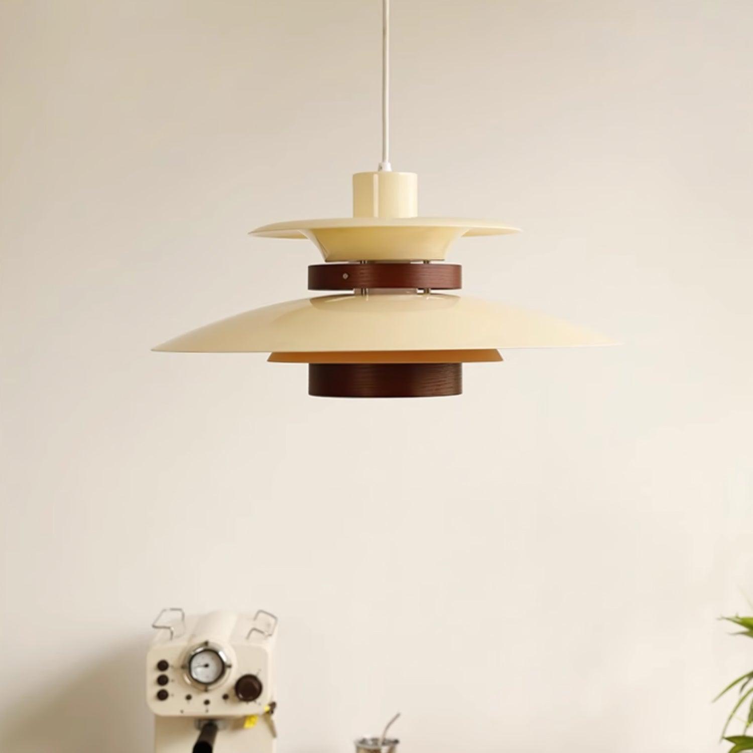 Modern Modulo Layered Metal and Dark Oak Wood Pendant Light for Dining Areas