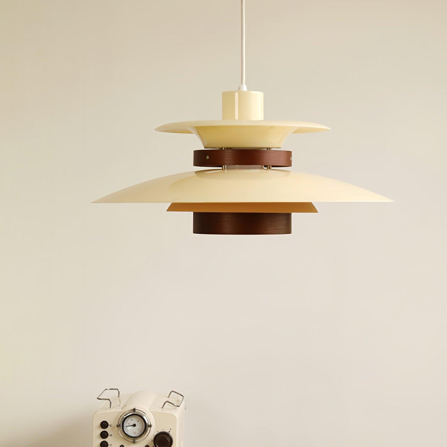 Modern Modulo Layered Metal and Dark Oak Wood Pendant Light for Dining Areas