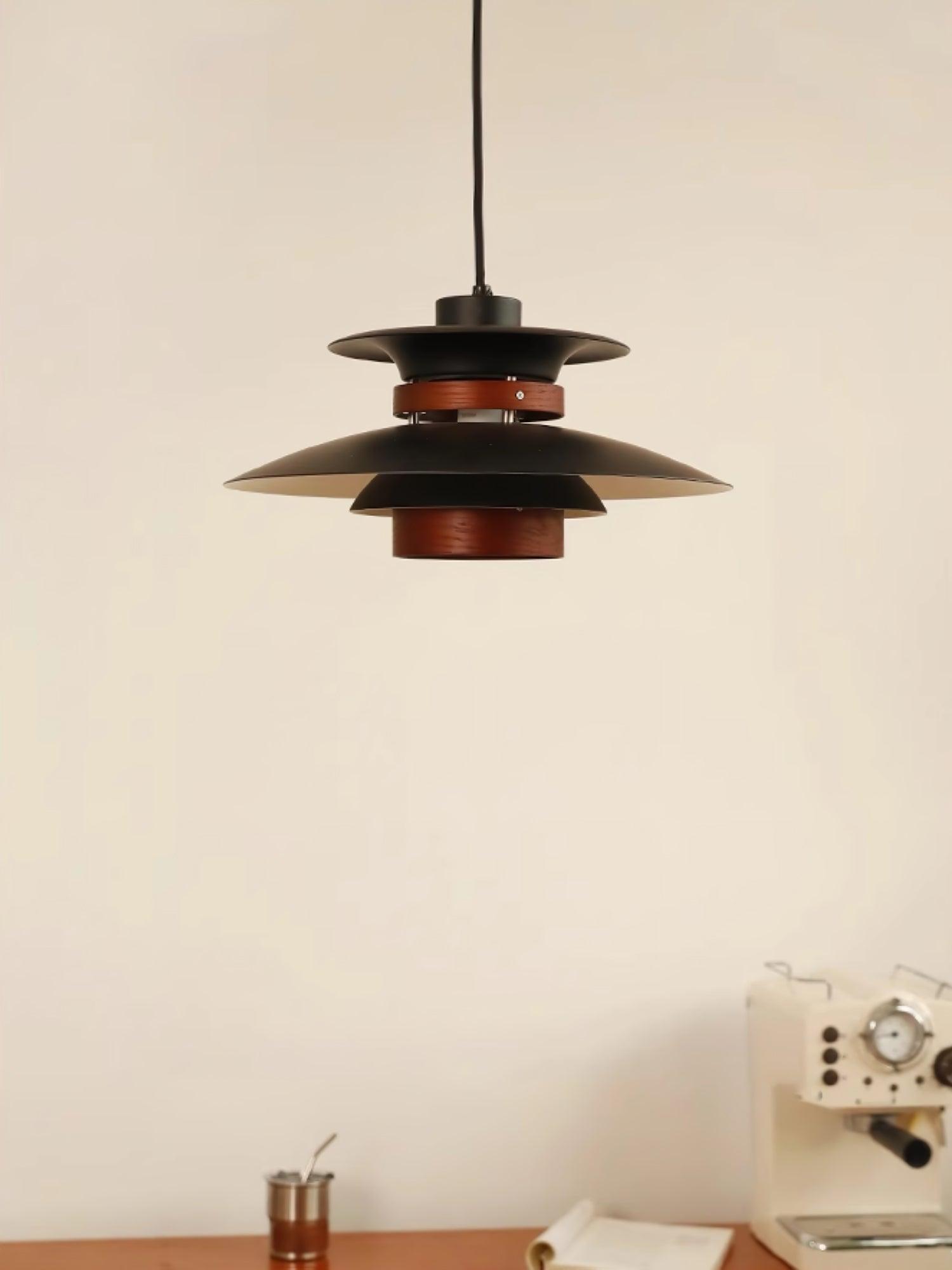 Modern Modulo Layered Metal and Dark Oak Wood Pendant Light for Dining Areas