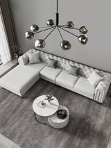 Modern Molecular Glass Melt Chandelier with Smoke Gray Shades and Black Metal Finish