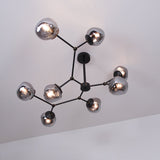 Modern Molecular Glass Melt Chandelier with Smoke Gray Shades and Black Metal Finish