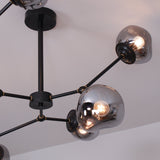 Modern Molecular Glass Melt Chandelier with Smoke Gray Shades and Black Metal Finish