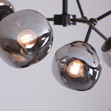 Modern Molecular Glass Melt Chandelier with Smoke Gray Shades and Black Metal Finish