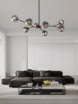 Modern Molecular Glass Melt Chandelier with Smoke Gray Shades and Black Metal Finish
