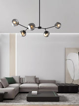 Modern Molecular Glass Melt Chandelier with Smoke Gray Shades and Black Metal Finish