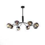 Modern Molecular Glass Melt Chandelier with Smoke Gray Shades and Black Metal Finish