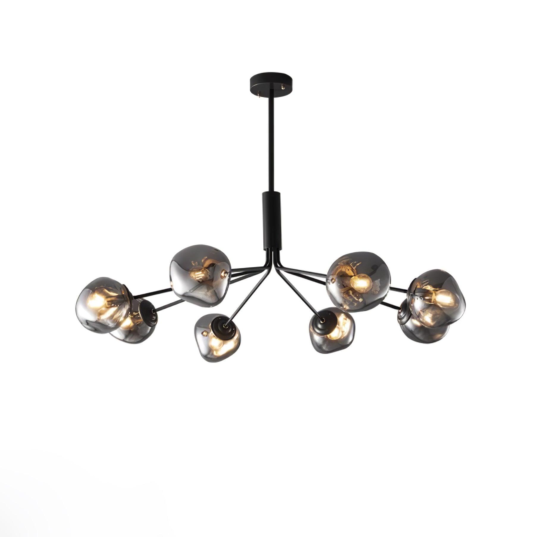 Modern Molecular Glass Melt Chandelier with Smoke Gray Shades and Black Metal Finish