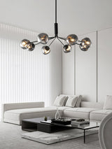 Modern Molecular Glass Melt Chandelier with Smoke Gray Shades and Black Metal Finish