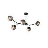 Modern Molecular Glass Melt Chandelier with Smoke Gray Shades and Black Metal Finish