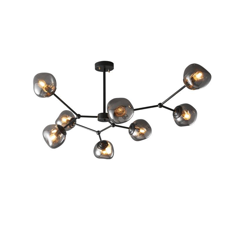 Modern Molecular Glass Melt Chandelier with Smoke Gray Shades and Black Metal Finish