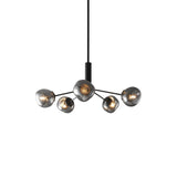 Modern Molecular Glass Melt Chandelier with Smoke Gray Shades and Black Metal Finish