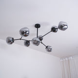 Modern Molecular Glass Melt Chandelier with Smoke Gray Shades and Black Metal Finish