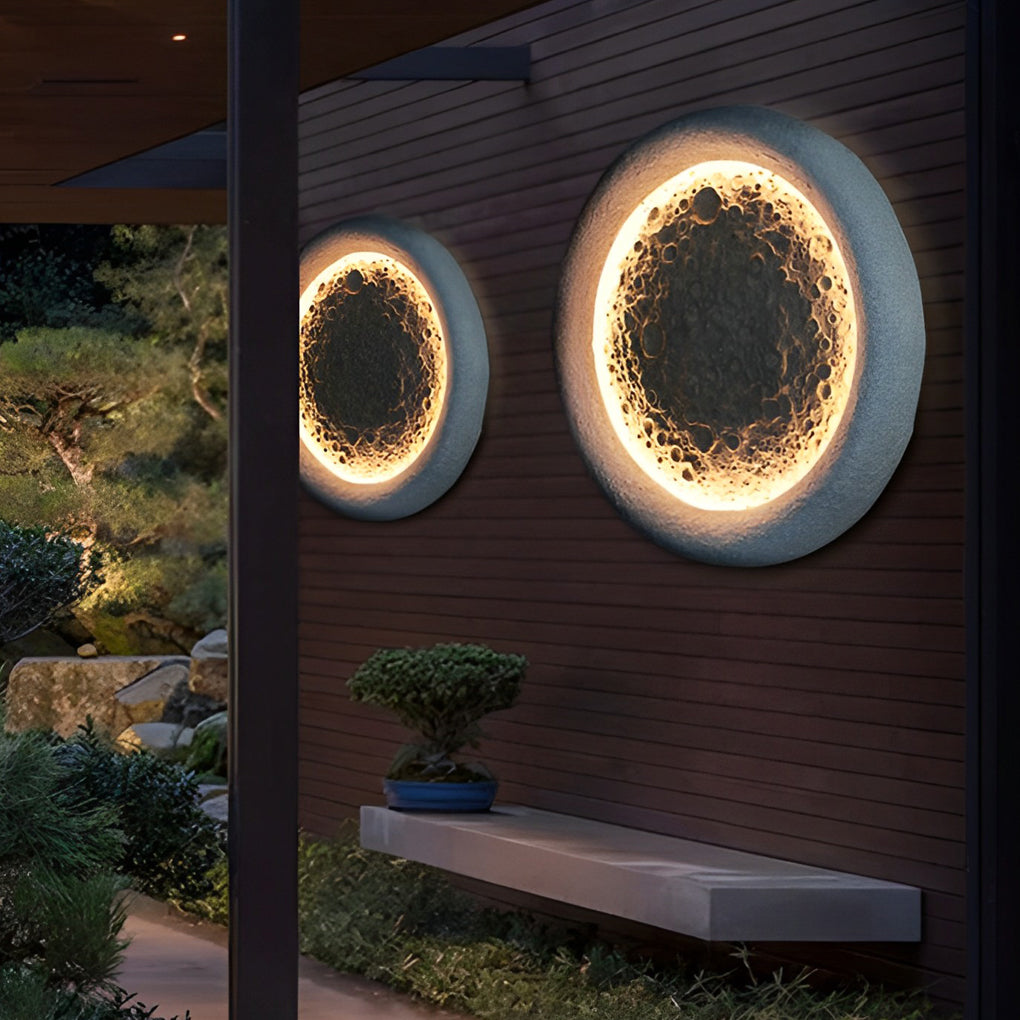 Modern Moon Crater LED Outdoor Wall Sconce Waterproof Concrete Exterior Light for Garden and Villa