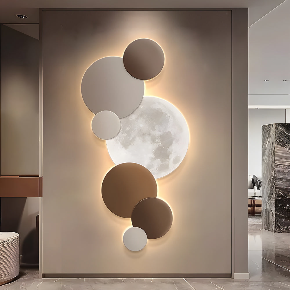 Modern Moon Design LED Wall Sconce Planetary Art Lighting with Remote Control and USB Power