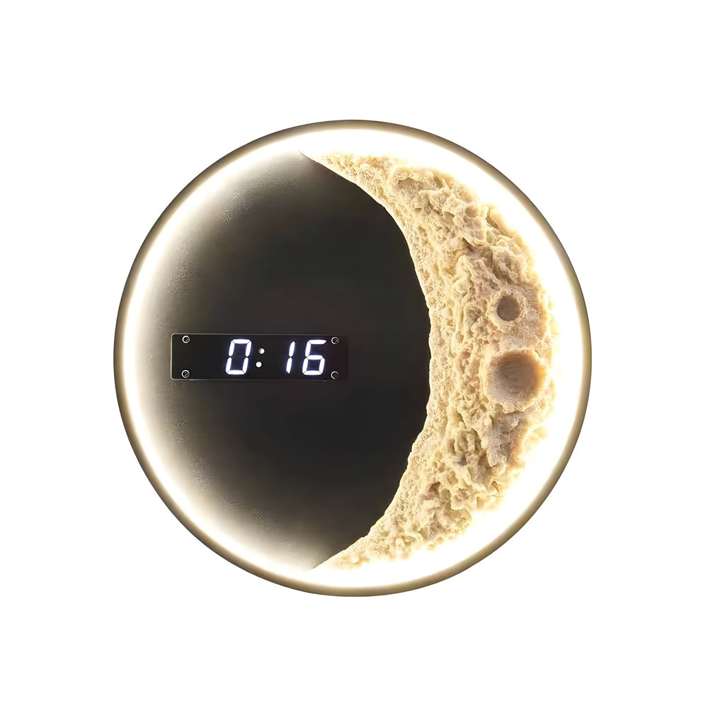 Modern Moon LED Wall Light with Digital Clock and Astronaut Decor Dimmable 3 Color Sconce