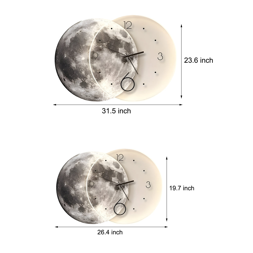 Modern Moon Lunar LED Wall Clock and Decorative Wall Painting Lamp with Remote Control and USB Power Supply