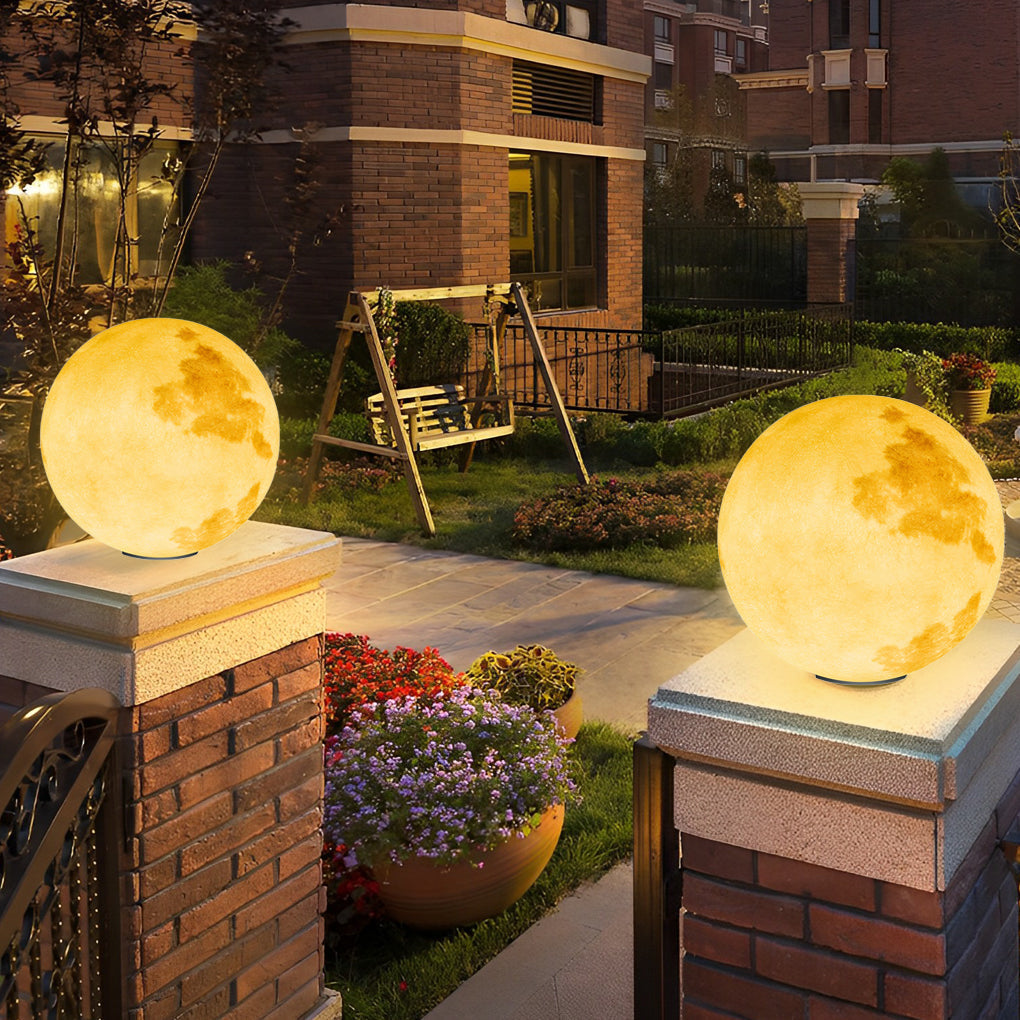 Modern Moon Outdoor Pier Mount Pillar Light Globe Sphere Solar Powered Path Lamp