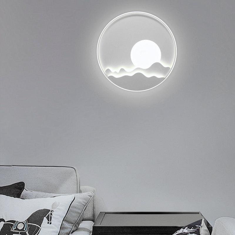 Modern Moon Patterned Circular LED Wall Sconce with Integrated Dimmable Lighting 16 Inch
