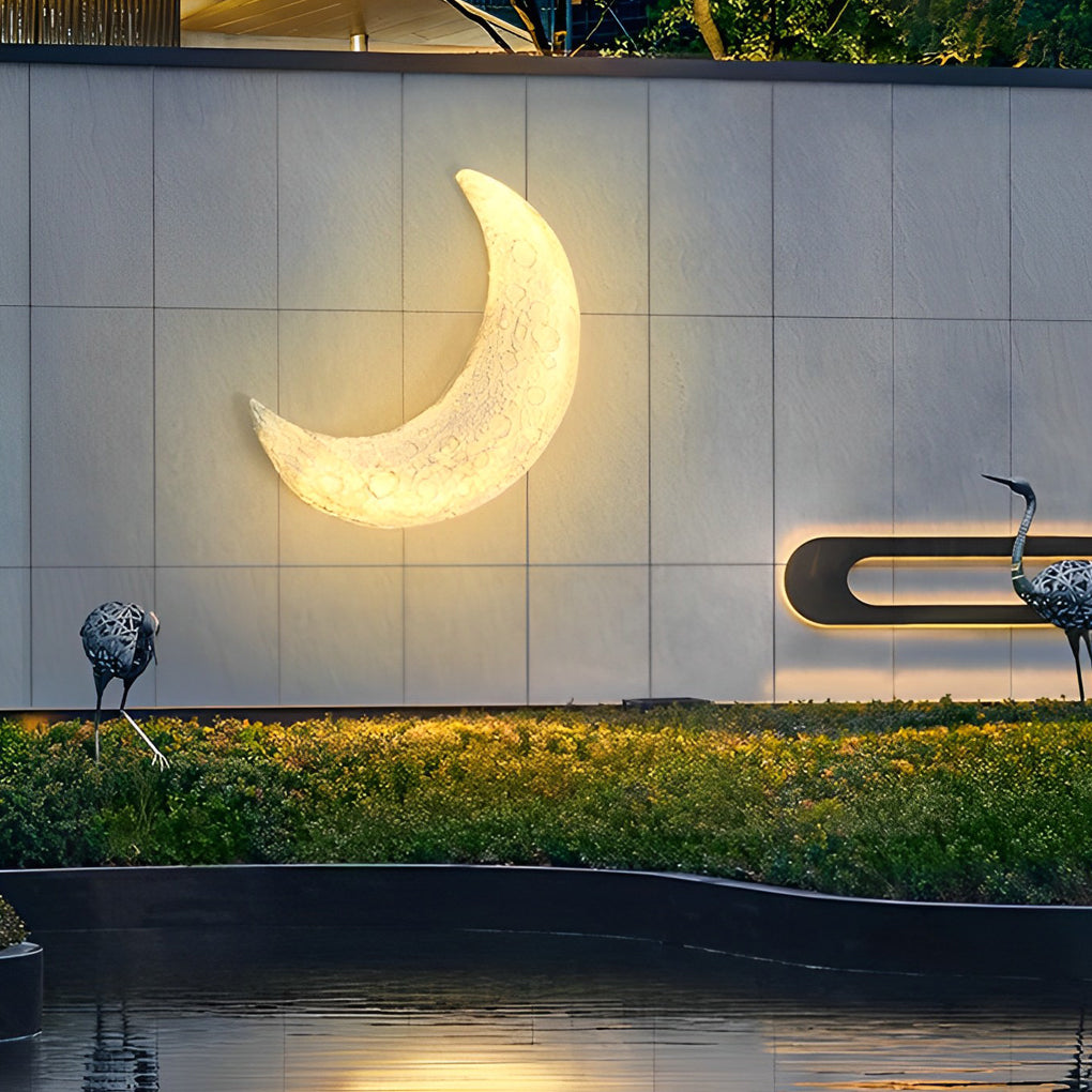 Modern Moon Shaped Outdoor Wall Sconce Waterproof Resin LED Light for Garden and Yard