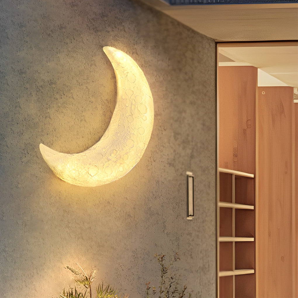 Modern Moon Shaped Outdoor Wall Sconce Waterproof Resin LED Light for Garden and Yard