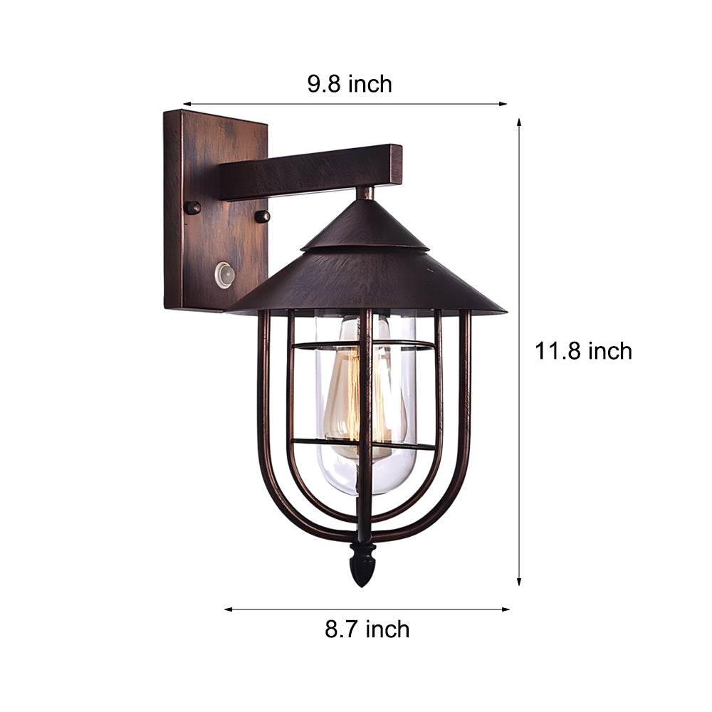 Modern Motion Sensor Outdoor Wall Sconce Iron and Glass Waterproof Retro Exterior Light for Porch