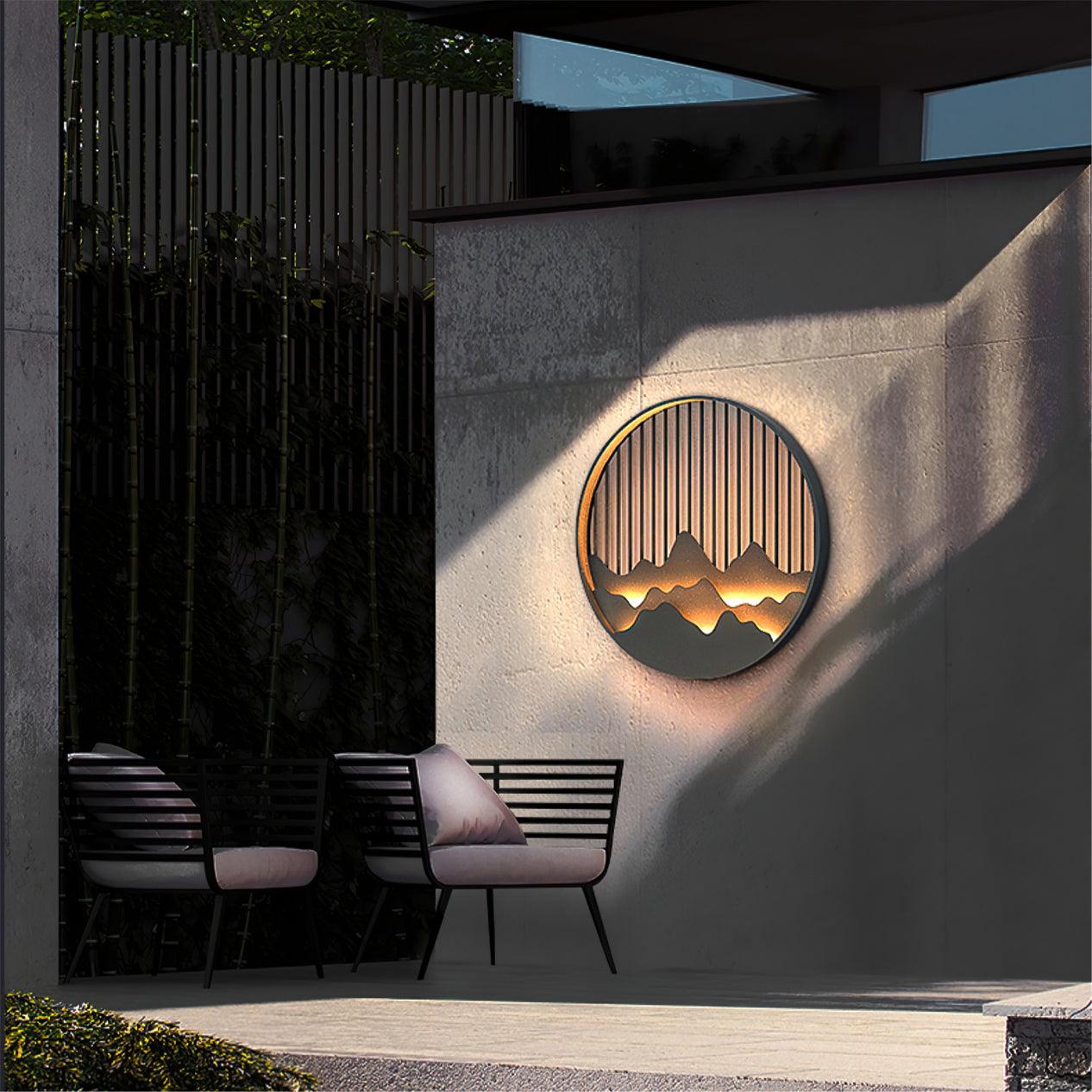 Modern Mountain Design Circular Outdoor Wall Sconce Waterproof IP65 LED Exterior Light for Garden and Villa Black