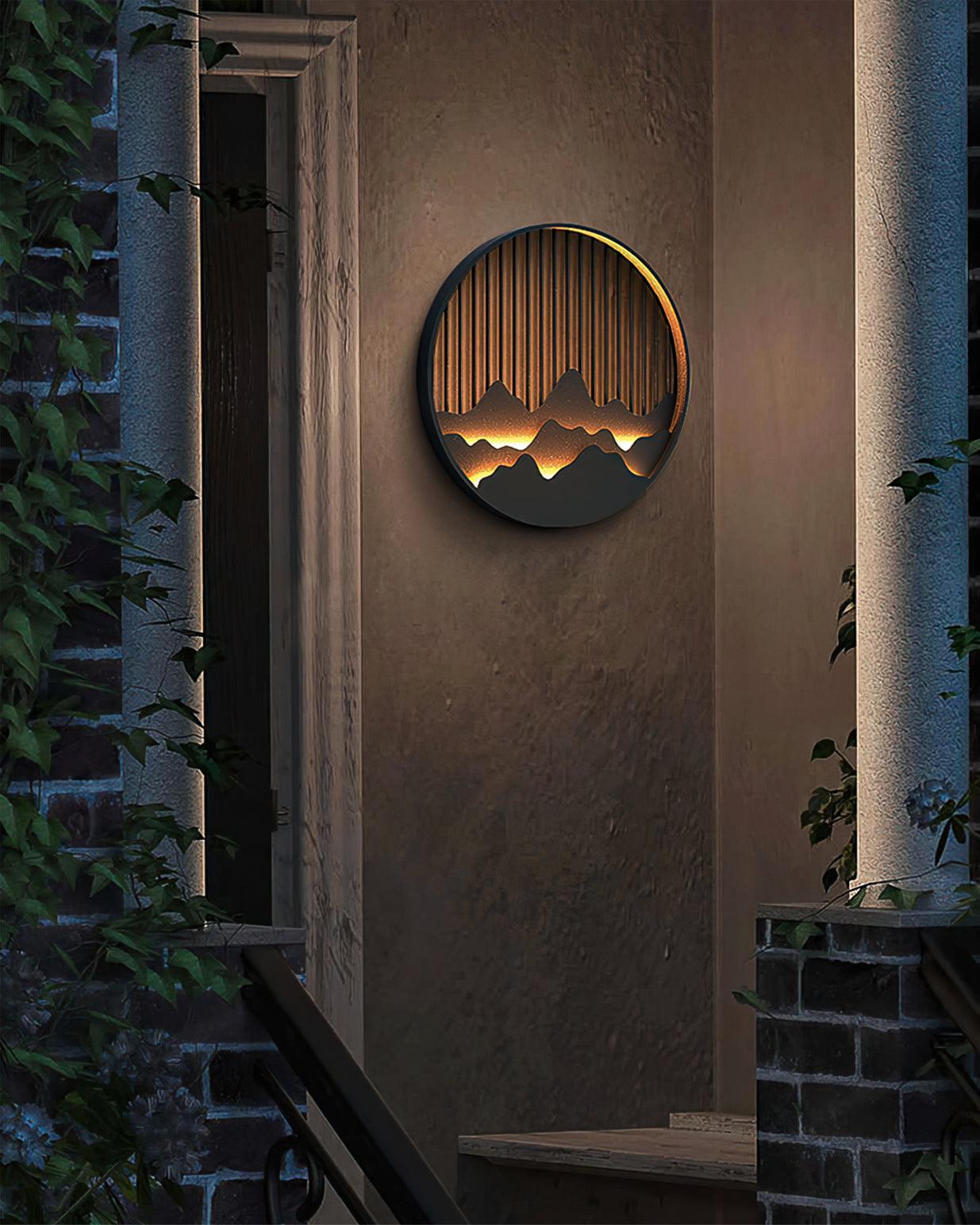 Modern Mountain Design Circular Outdoor Wall Sconce Waterproof IP65 LED Exterior Light for Garden and Villa Black
