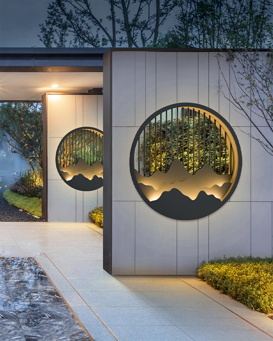 Modern Mountain Design Circular Outdoor Wall Sconce Waterproof IP65 LED Exterior Light for Garden and Villa Black