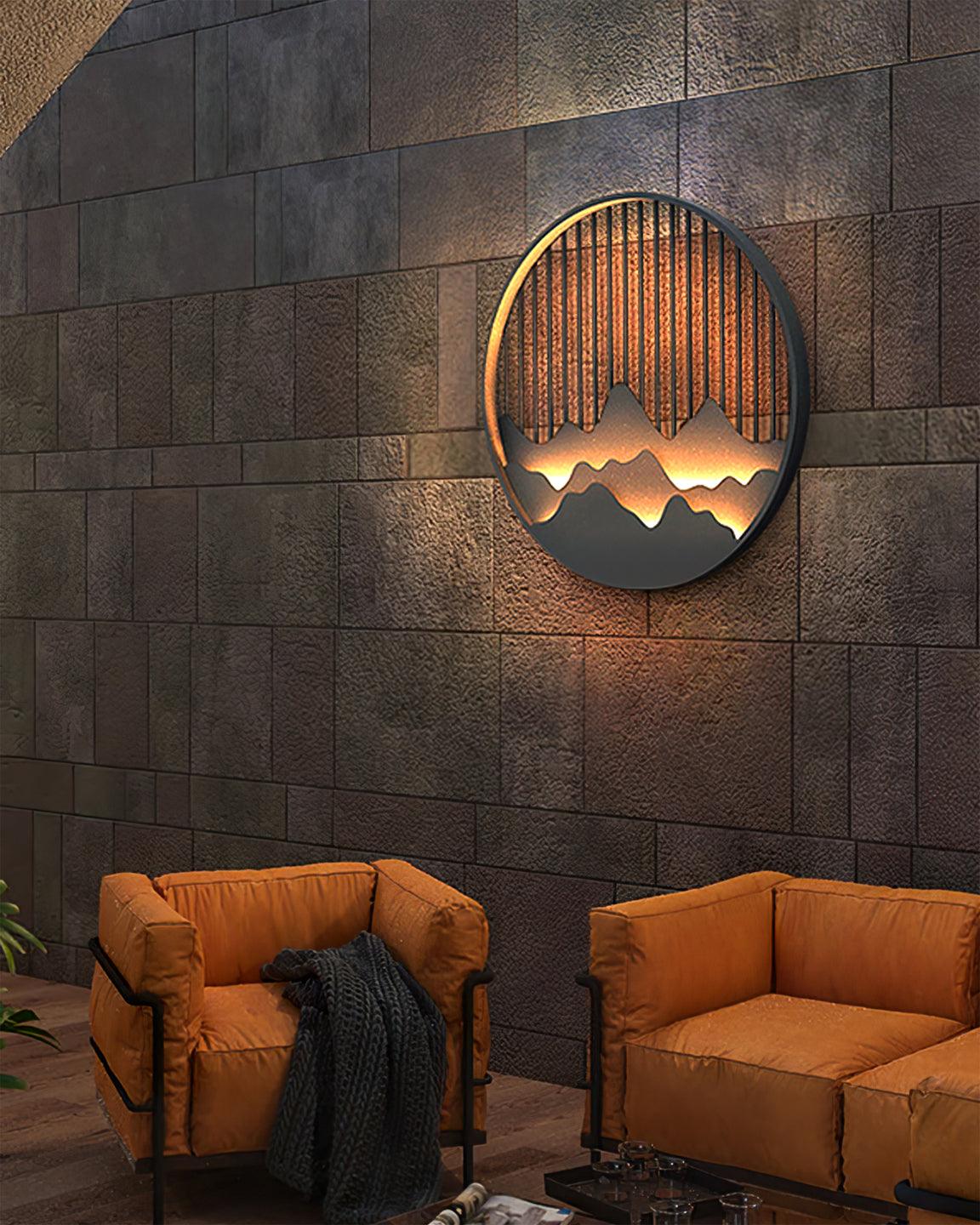 Modern Mountain Design Circular Outdoor Wall Sconce Waterproof IP65 LED Exterior Light for Garden and Villa Black