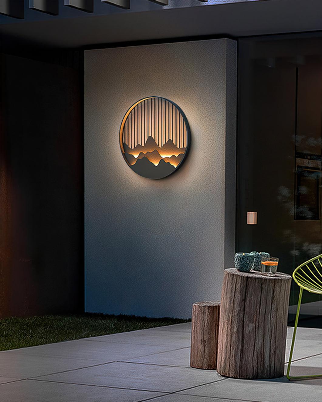 Modern Mountain Design Circular Outdoor Wall Sconce Waterproof IP65 LED Exterior Light for Garden and Villa Black