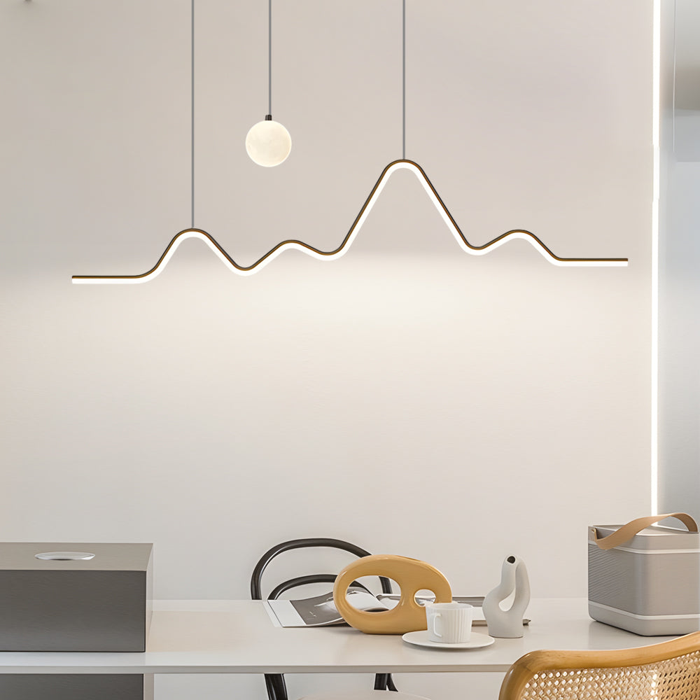 Modern Mountain Moon LED Linear Pendant Light for Dining Room with 3 Step Dimming