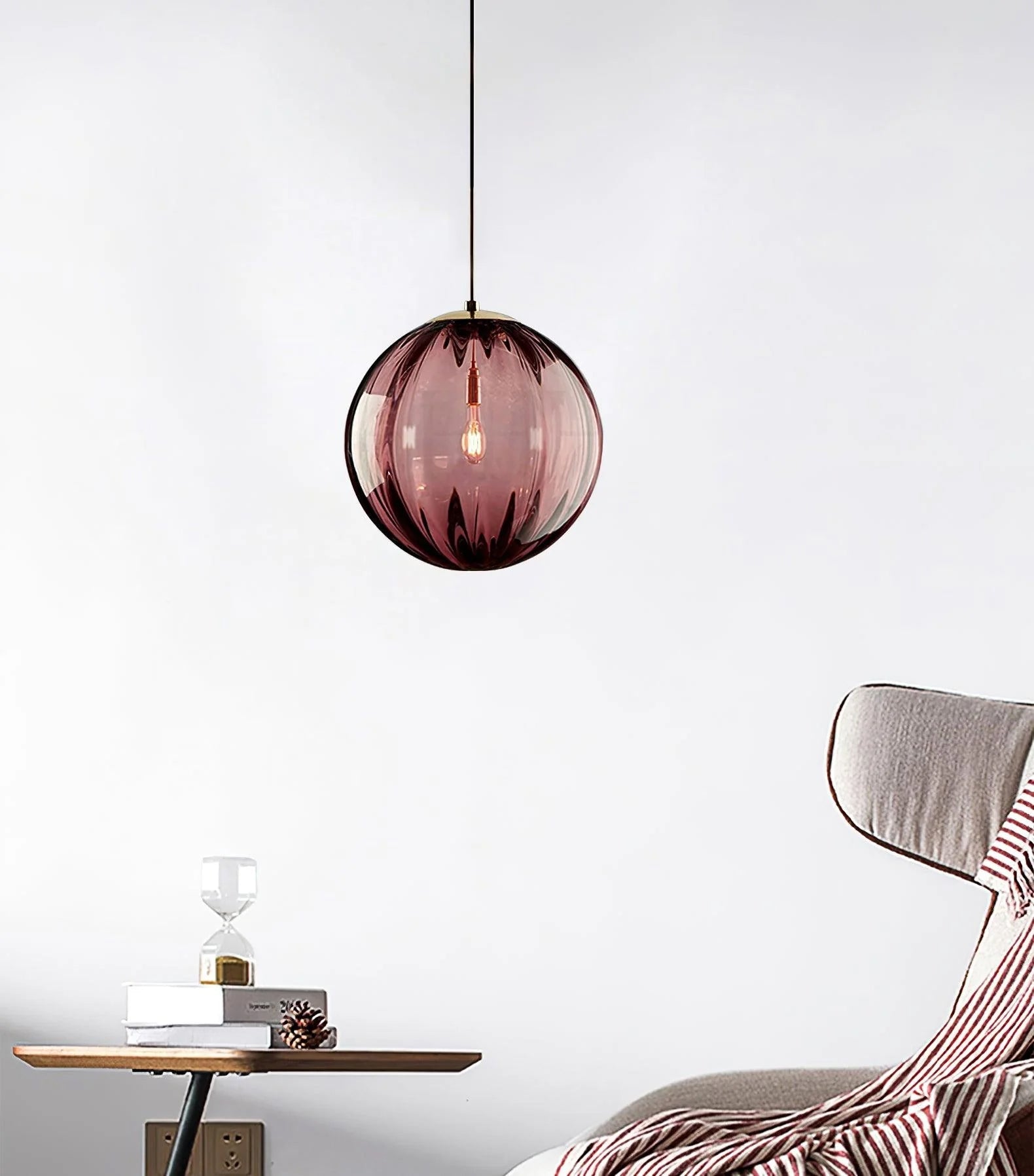 Modern Mouth Blown Glass Globe Pendant Light with Adjustable Metal Stalk for Indoor Ceilings
