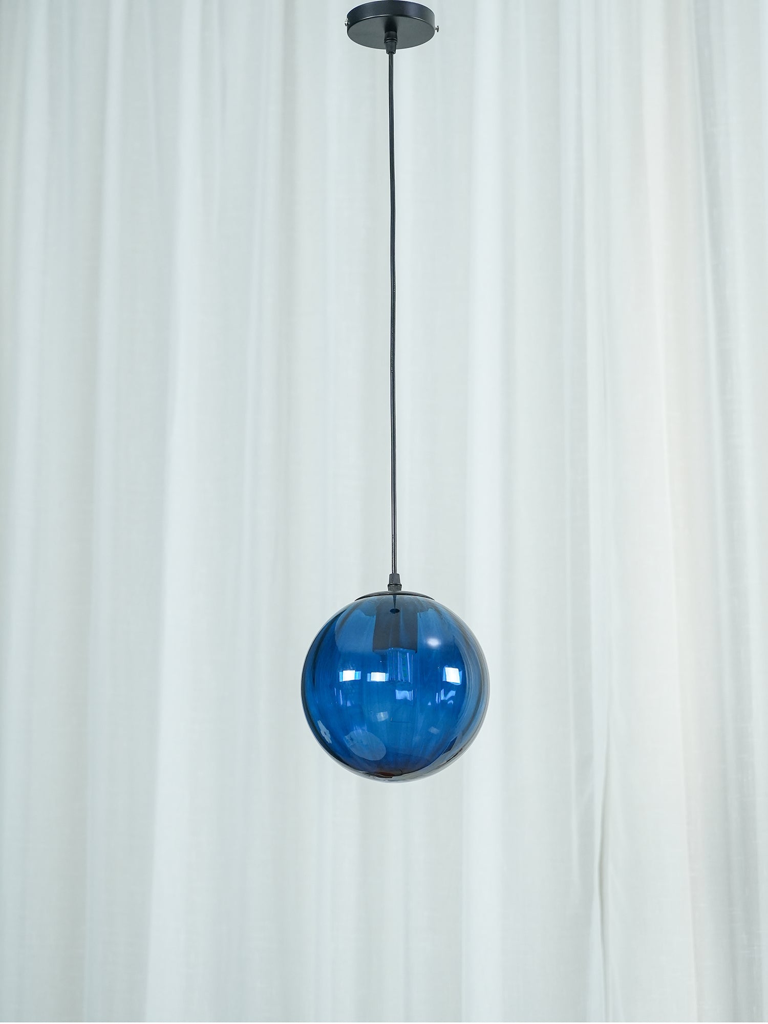Modern Mouth Blown Glass Globe Pendant Light with Adjustable Metal Stalk for Indoor Ceilings