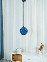 Modern Mouth Blown Glass Globe Pendant Light with Adjustable Metal Stalk for Indoor Ceilings