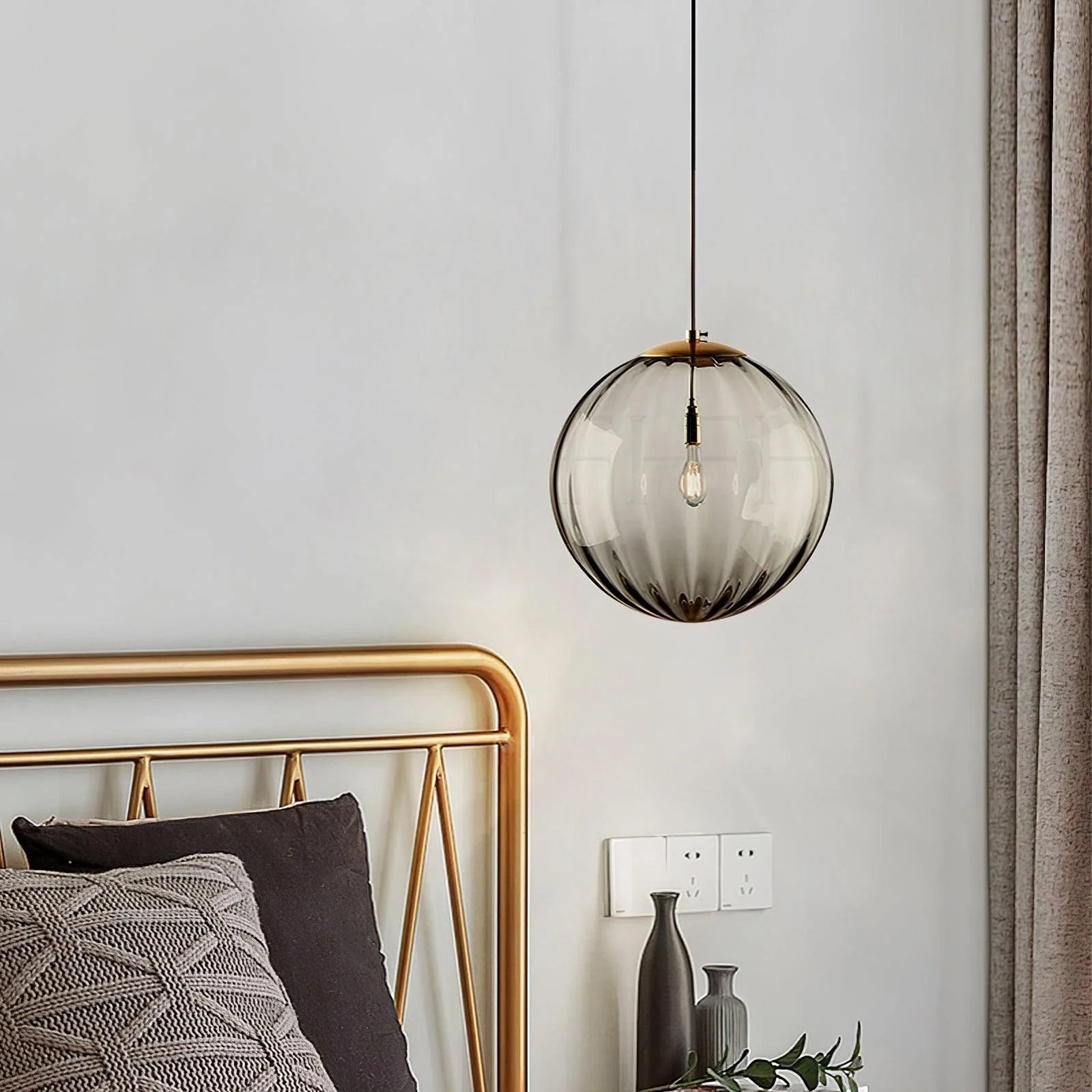Modern Mouth Blown Glass Globe Pendant Light with Adjustable Metal Stalk for Indoor Ceilings