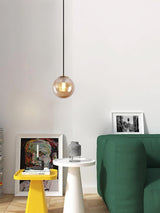 Modern Mouth Blown Glass Globe Pendant Light with Adjustable Metal Stalk for Indoor Ceilings