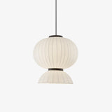 Modern Mulberry Silk Lantern Pendant Light White Fabric Chandelier with Oak Wood Ring