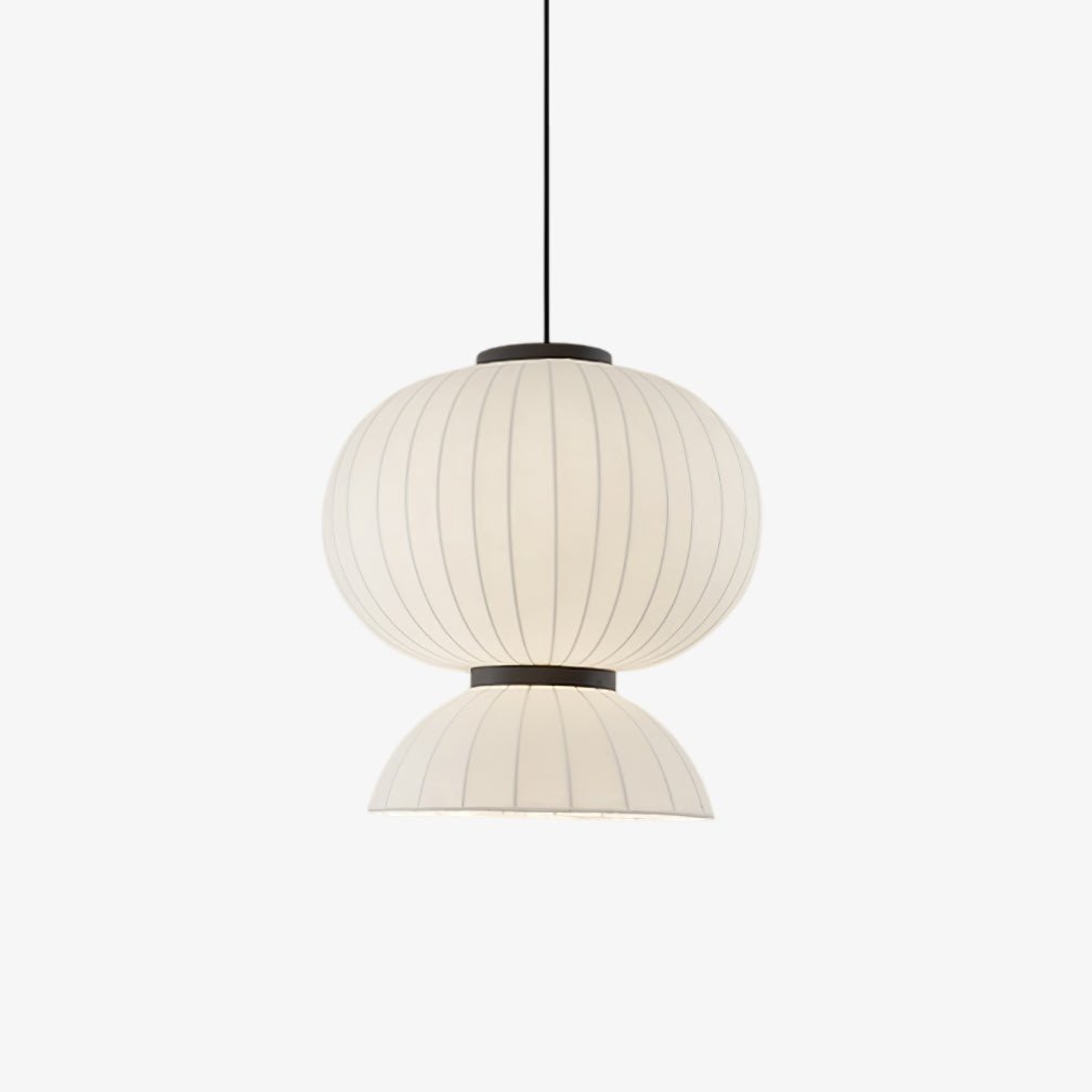 Modern Mulberry Silk Lantern Pendant Light White Fabric Chandelier with Oak Wood Ring