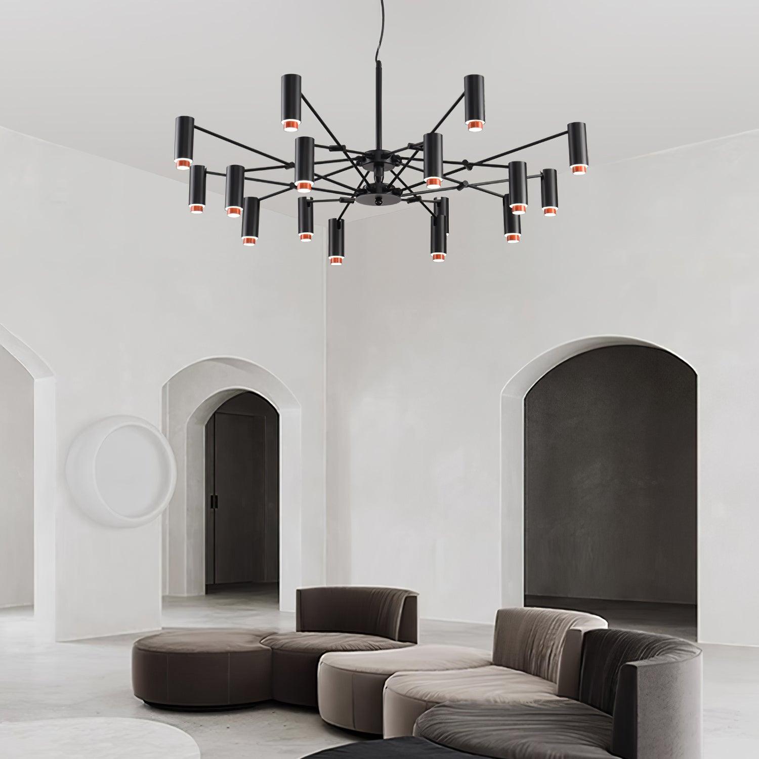 Modern Multi Head LED Pendant Light Adjustable Industrial Black and Red Chandelier