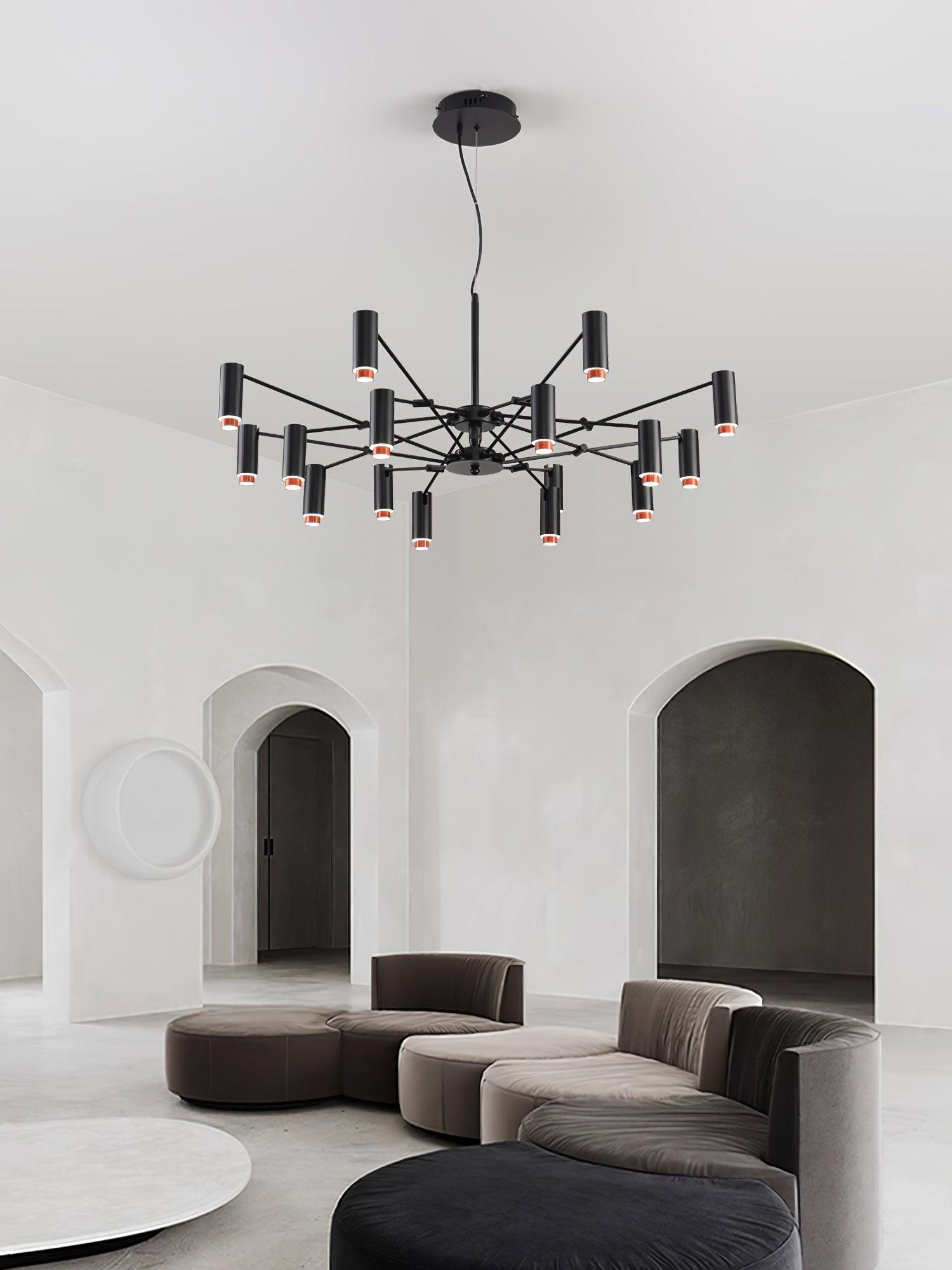 Modern Multi Head LED Pendant Light Adjustable Industrial Black and Red Chandelier