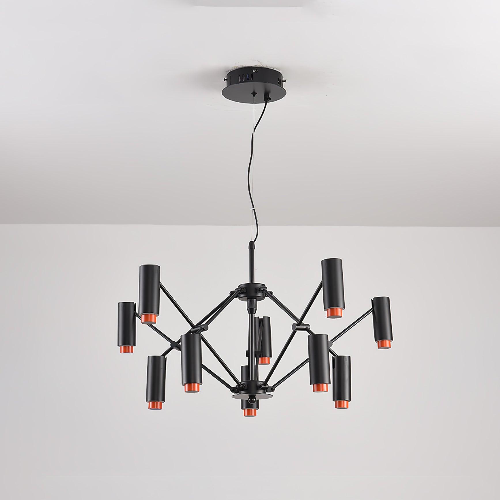 Modern Multi Head LED Pendant Light Adjustable Industrial Black and Red Chandelier