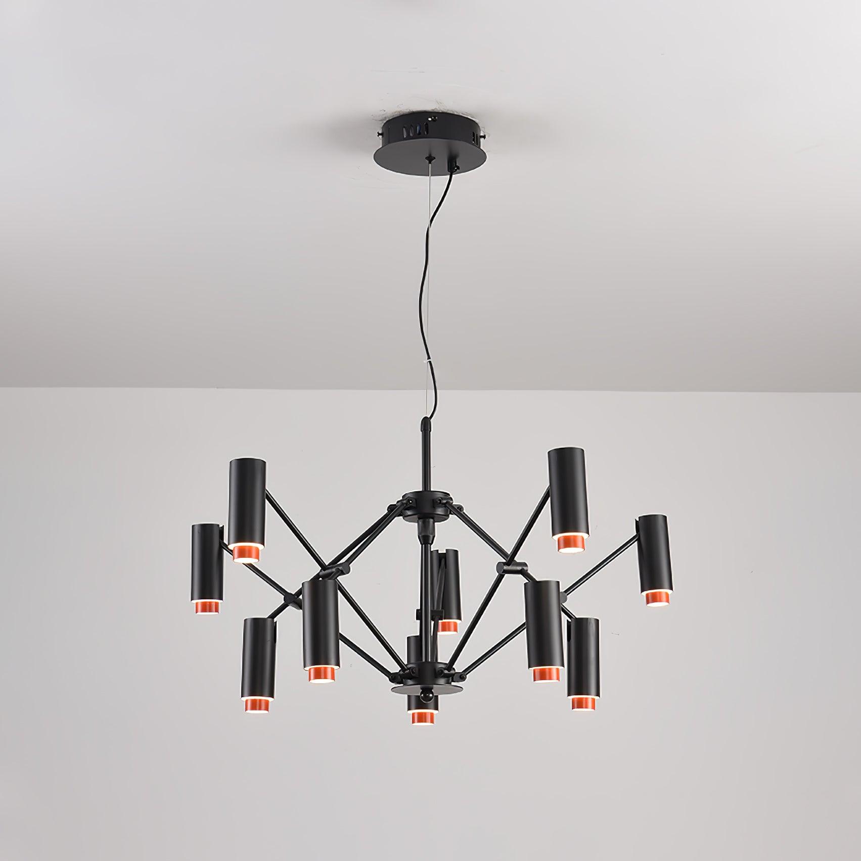 Modern Multi Head LED Pendant Light Adjustable Industrial Black and Red Chandelier