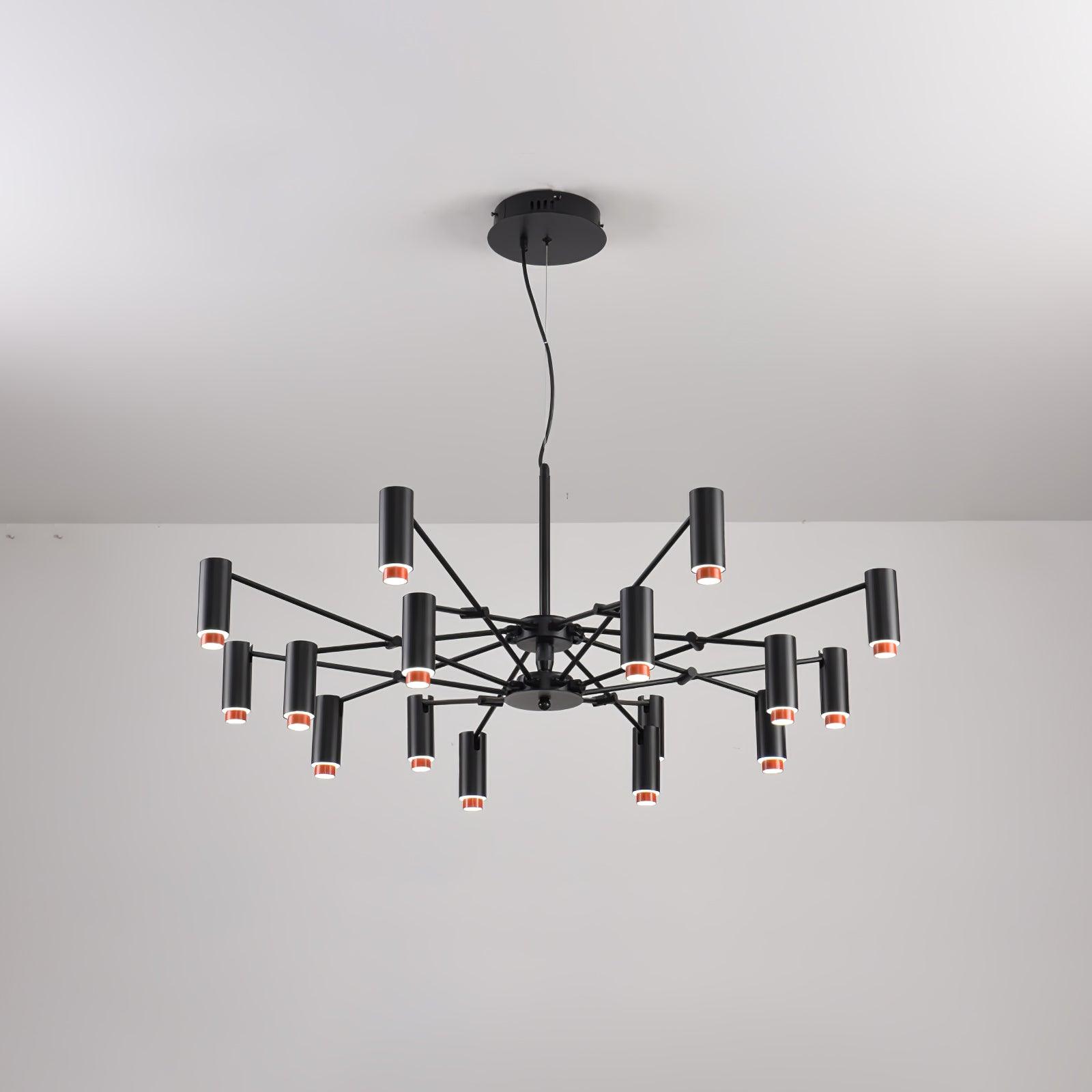Modern Multi Head LED Pendant Light Adjustable Industrial Black and Red Chandelier