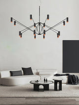 Modern Multi Head LED Pendant Light Adjustable Industrial Black and Red Chandelier