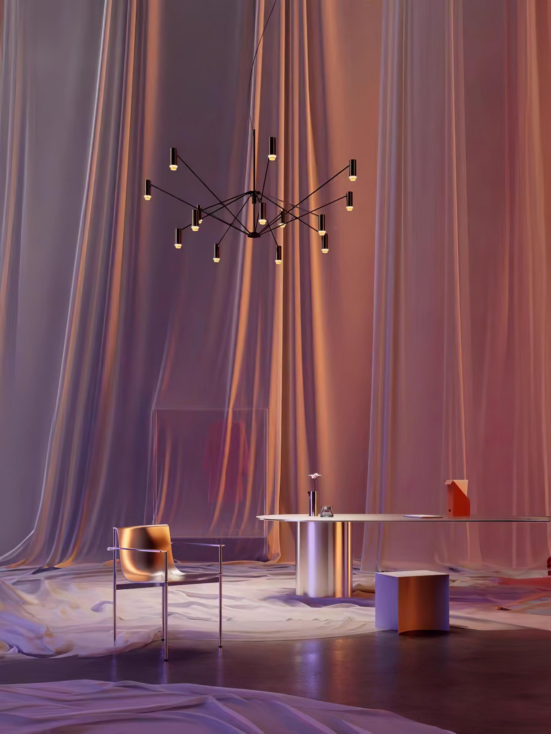 Modern Multi Head LED Pendant Light Adjustable Industrial Black and Red Chandelier
