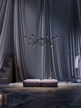 Modern Multi Head LED Pendant Light Adjustable Industrial Black and Red Chandelier