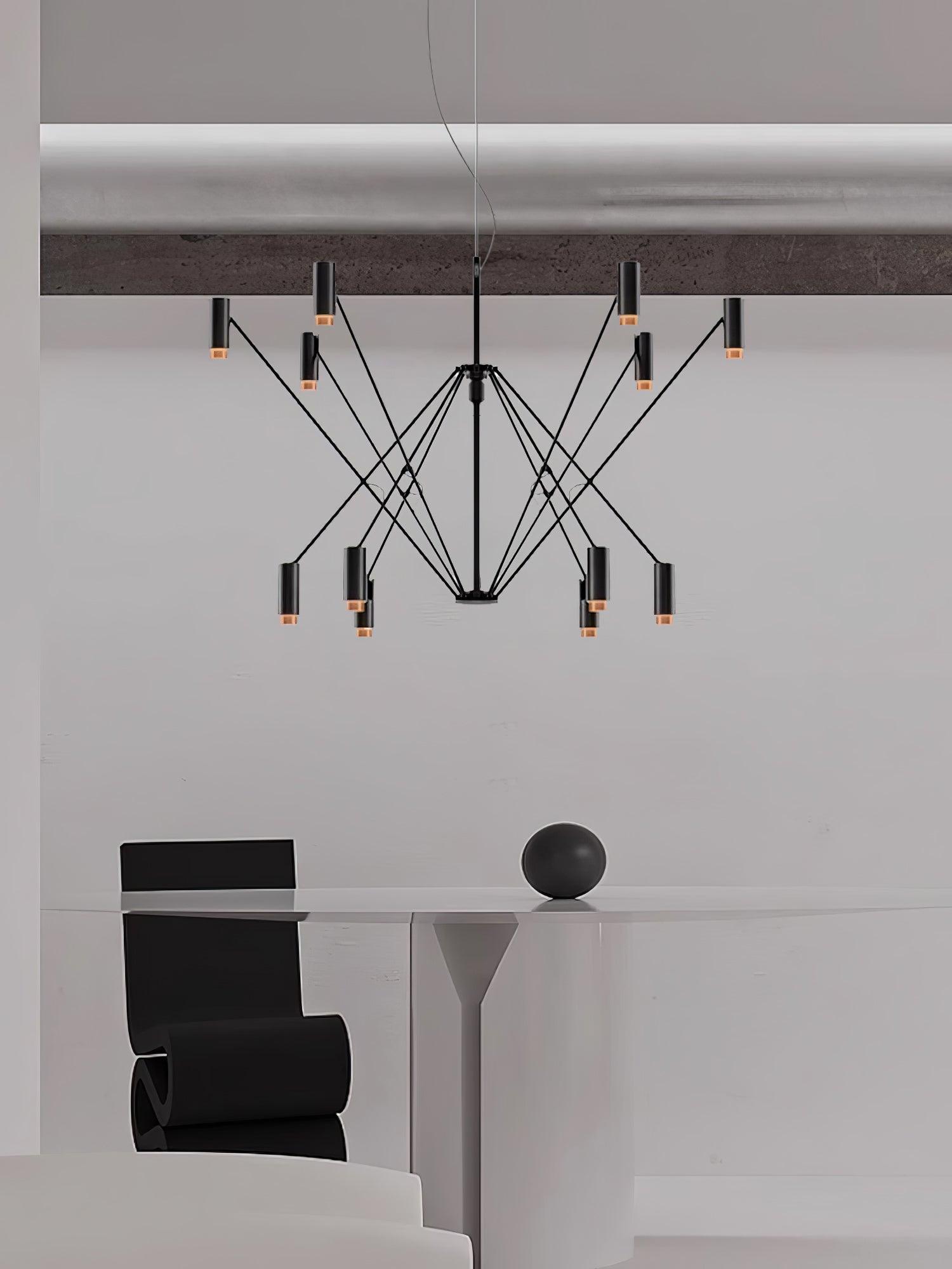Modern Multi Head LED Pendant Light Adjustable Industrial Black and Red Chandelier