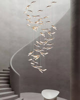 Modern Multi Head Moonlight Whispers Glass LED Chandelier for High Ceiling Interiors