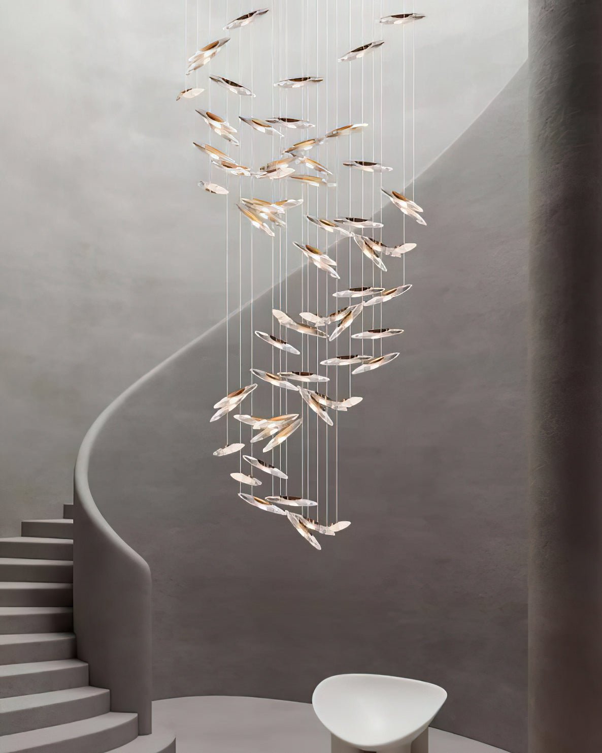 Modern Multi Head Moonlight Whispers Glass LED Chandelier for High Ceiling Interiors